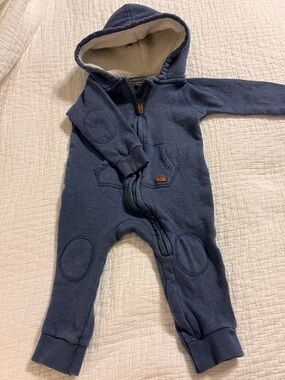 7 For All Mankind Navy Hooded Sherpa-Lined Baby Footie